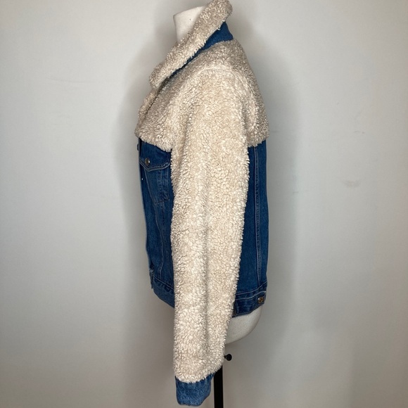 Topshop Denim Sherling Jacket SIZE 4 - Picture 5 of 10